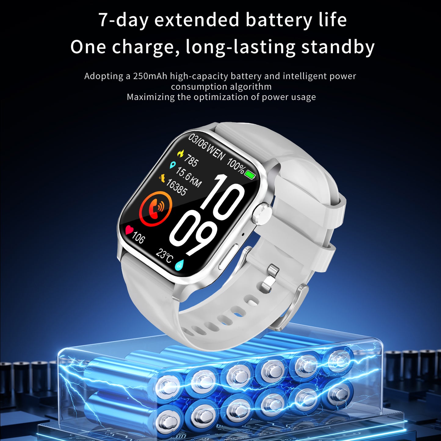 Smart Watch Men Women 1.85'' Square Screen Sports Waterproof - BT, Call, Heart Rate, Tracker and clock