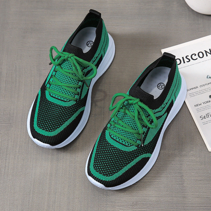 Women Sneakers Lace-up Mesh Green Black Sports Shoes