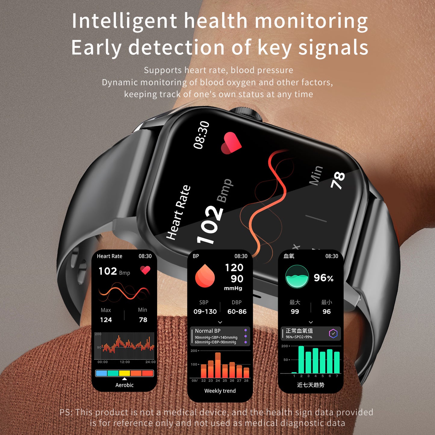 Smart Watch Men Women 1.85'' Square Screen Sports Waterproof - BT, Call, Heart Rate, Tracker and clock