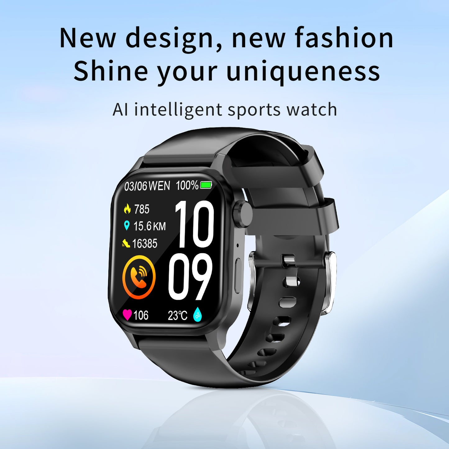 Smart Watch Men Women 1.85'' Square Screen Sports Waterproof - BT, Call, Heart Rate, Tracker and clock