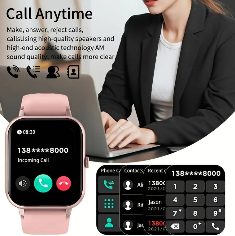 Square Smartwatch for Men and Women - Call, Heart Rate, Sport Mode, Fitness Tracker, Waterproof, IOS Android