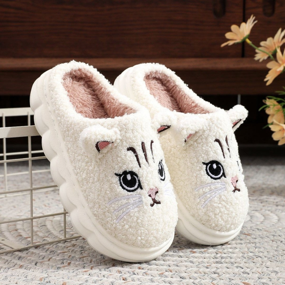 Winter Cartoon Multi-color Cat Fluffy Shoes Home Non-slip Cotton Slippers