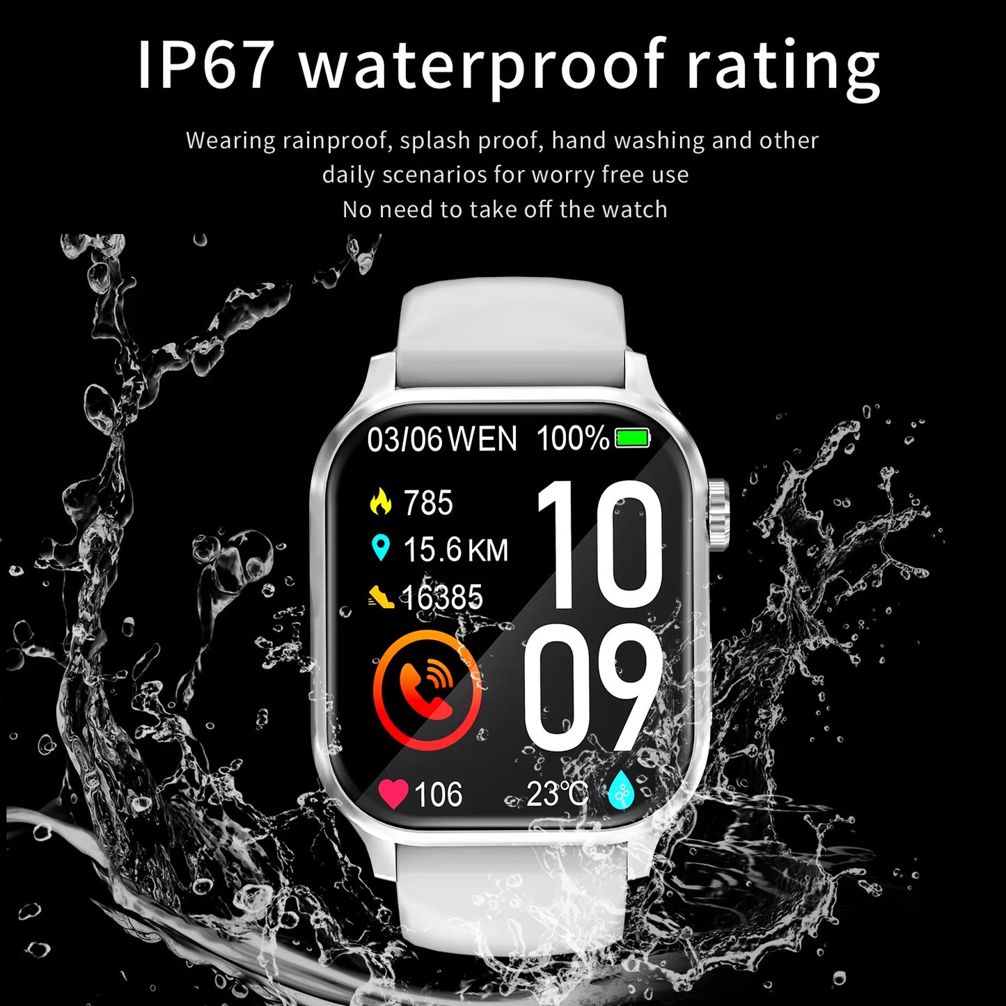 Smart Watch Men Women 1.85'' Square Screen Sports Waterproof - BT, Call, Heart Rate, Tracker and clock