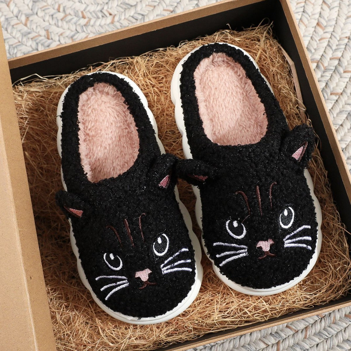 Winter Cartoon Multi-color Cat Fluffy Shoes Home Non-slip Cotton Slippers