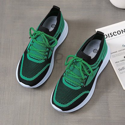 Women Sneakers Lace-up Mesh Green Black Sports Shoes