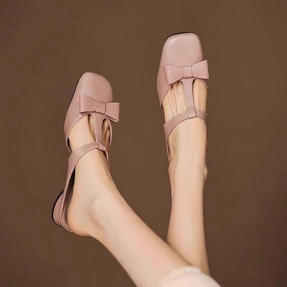 French Style Bow Closed Toe Half Slippers For Women