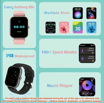 Square Smartwatch for Men and Women - Call, Heart Rate, Sport Mode, Fitness Tracker, Waterproof, IOS Android