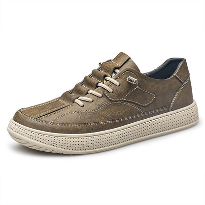 Men's Round Head Cowhide Surface Breathable Casual Skateboard Shoes