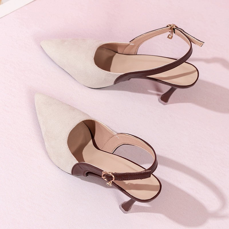 Colorblock All-matching Women's Toe Cap Rear Empty Pointed Stiletto Sandals