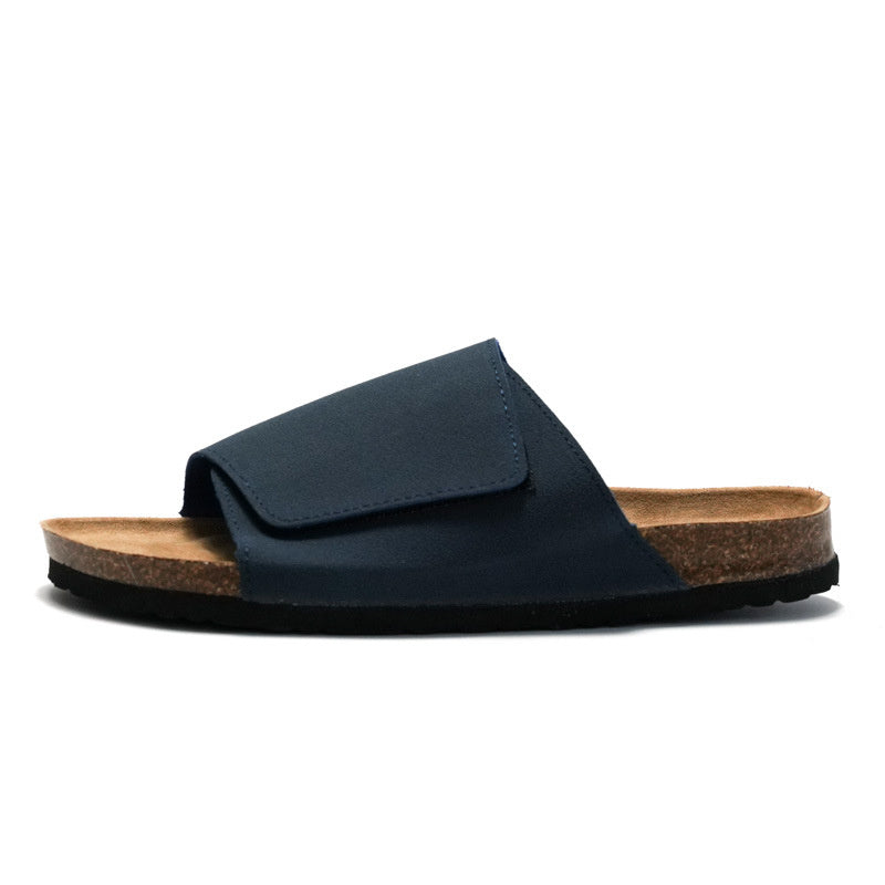 Cork Slippers Male Leather Version Platform Slippers Retro Slip-on Lazy Shoes