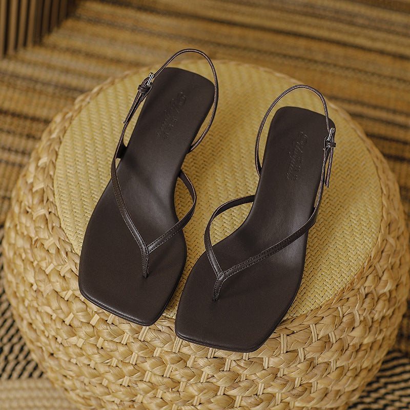 Soft Leather Square Toe High Heel Sandals For Women Summer