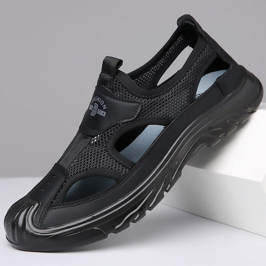 Summer Breathable Men's Sandals Hollow Mesh Surface Casual All-match Hole Outdoor Travel Soft Bottom Slip On Beach Shoes