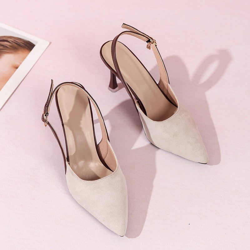 Colorblock All-matching Women's Toe Cap Rear Empty Pointed Stiletto Sandals