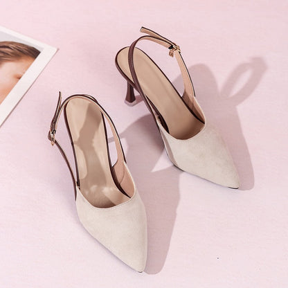 Colorblock All-matching Women's Toe Cap Rear Empty Pointed Stiletto Sandals