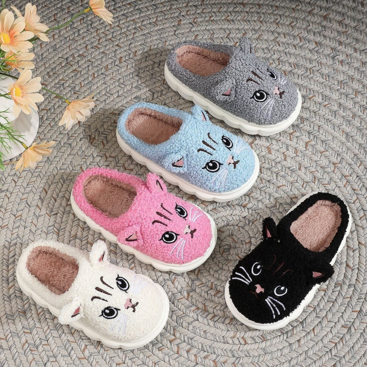 Winter Cartoon Multi-color Cat Fluffy Shoes Home Non-slip Cotton Slippers
