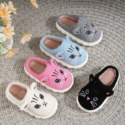 Winter Cartoon Multi-color Cat Fluffy Shoes Home Non-slip Cotton Slippers