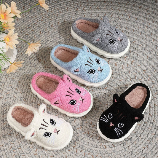 Winter Cartoon Multi-color Cat Fluffy Shoes Home Non-slip Cotton Slippers
