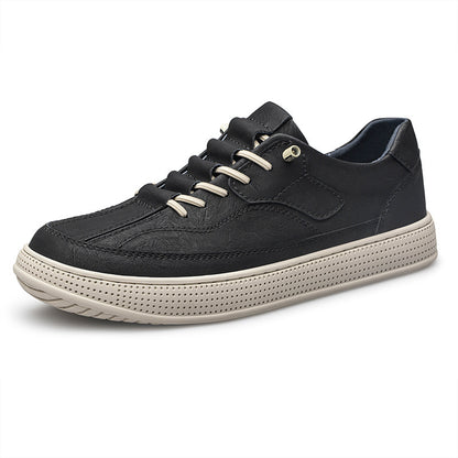 Men's Round Head Cowhide Surface Breathable Casual Skateboard Shoes